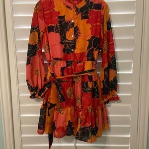 J. Marie Orange Floral Tie Waist Dress